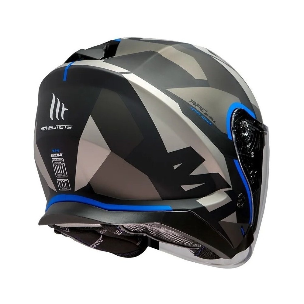 Casco Abierto Moto Mt Thunder 3 SV Jet A7 Azul Mate Doble Visor TALLE S