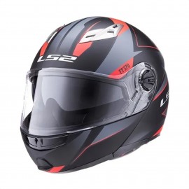 Casco Rebatible Doble Visor Ls2 Easy Stripe Ff 370 Rojo